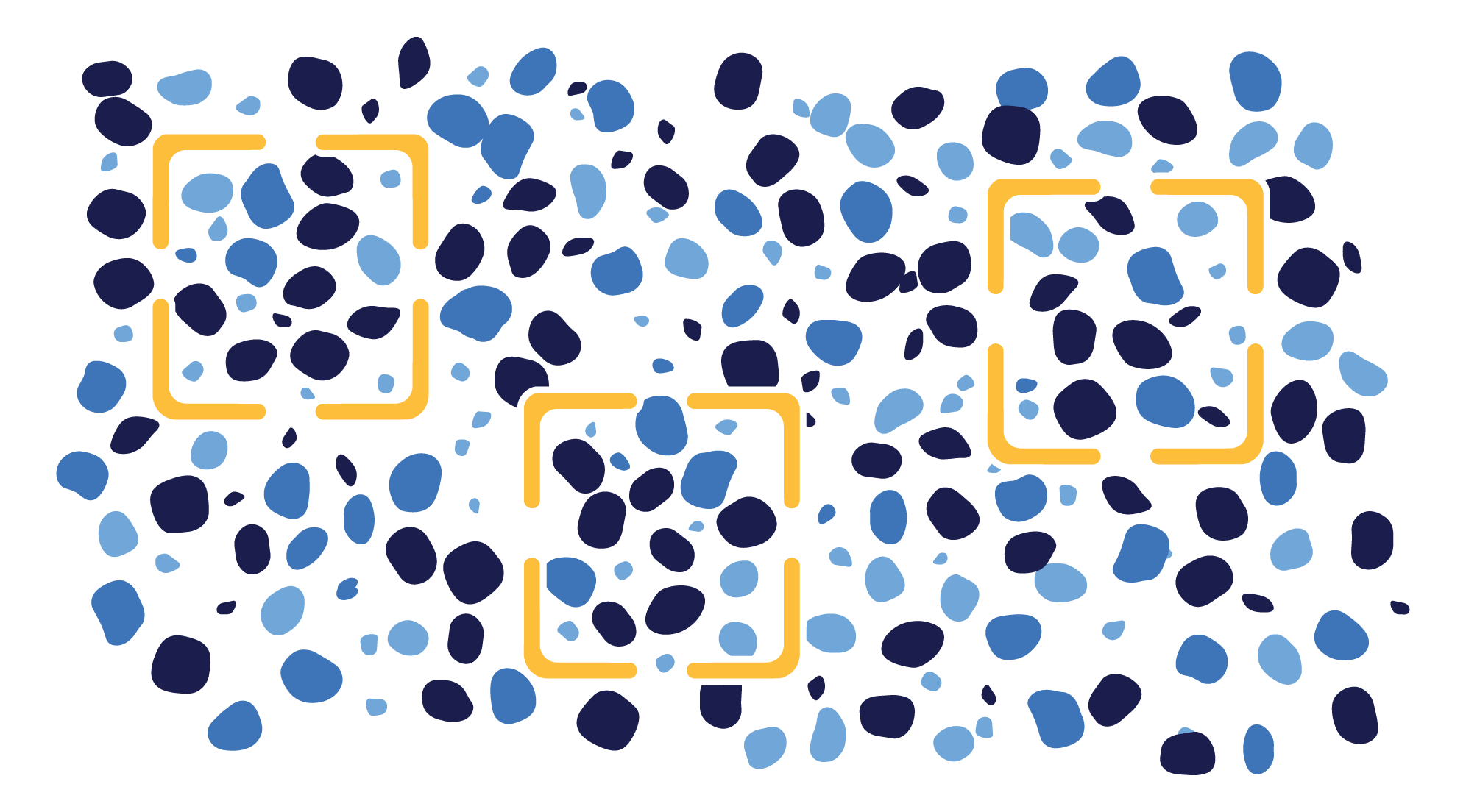A messy cluster of dots with square scanners mixed in.