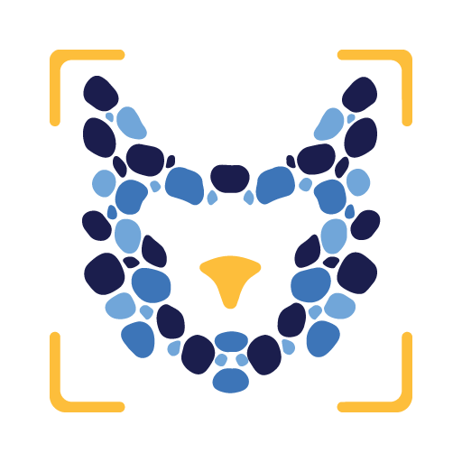 A target view of a bobcat's face made from the clustered dots.